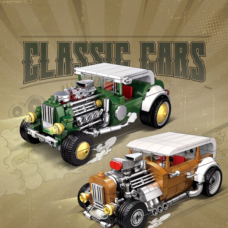 Vintage Collectible Toy Cars - Retro vintage car building block set,